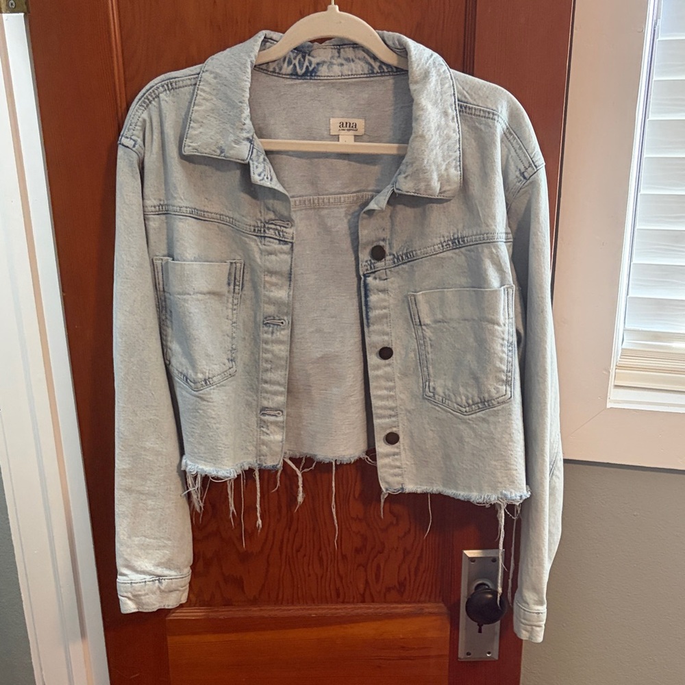 a.n.a Light Blue Frayed Hem Jean Jacket
